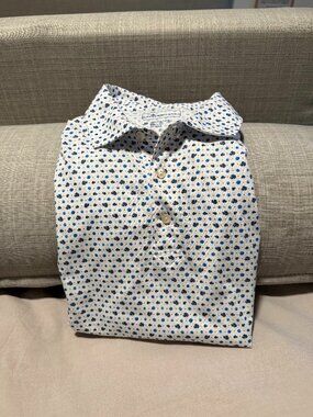 Peter Millar Golf Polo White Blue Coral Red Print Men's Medium